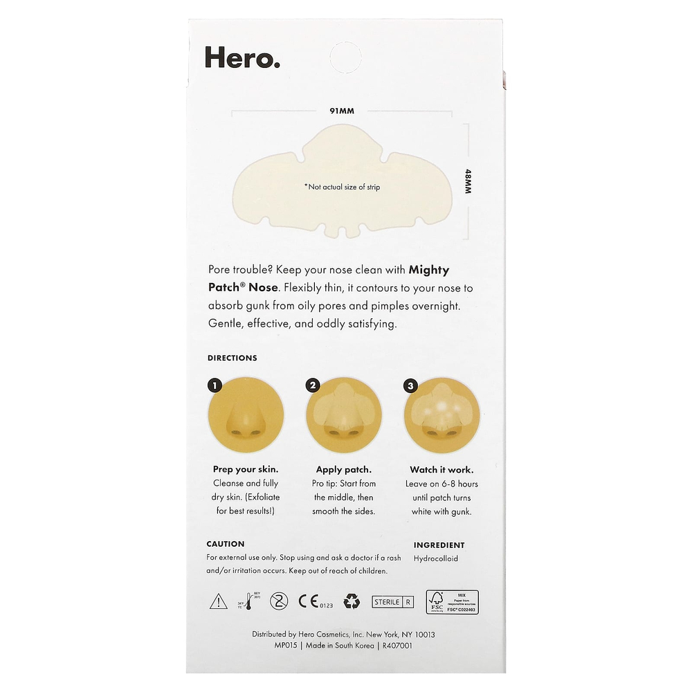 Hero Cosmetics, Mighty Patch® Nose, 10 гидроколлоидных патчей