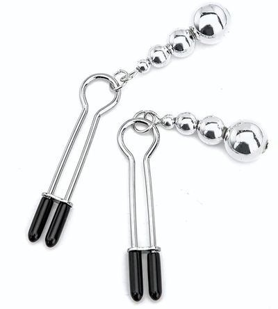 Серебристые зажимы на соски с бусинами (Цвет: серебристый)