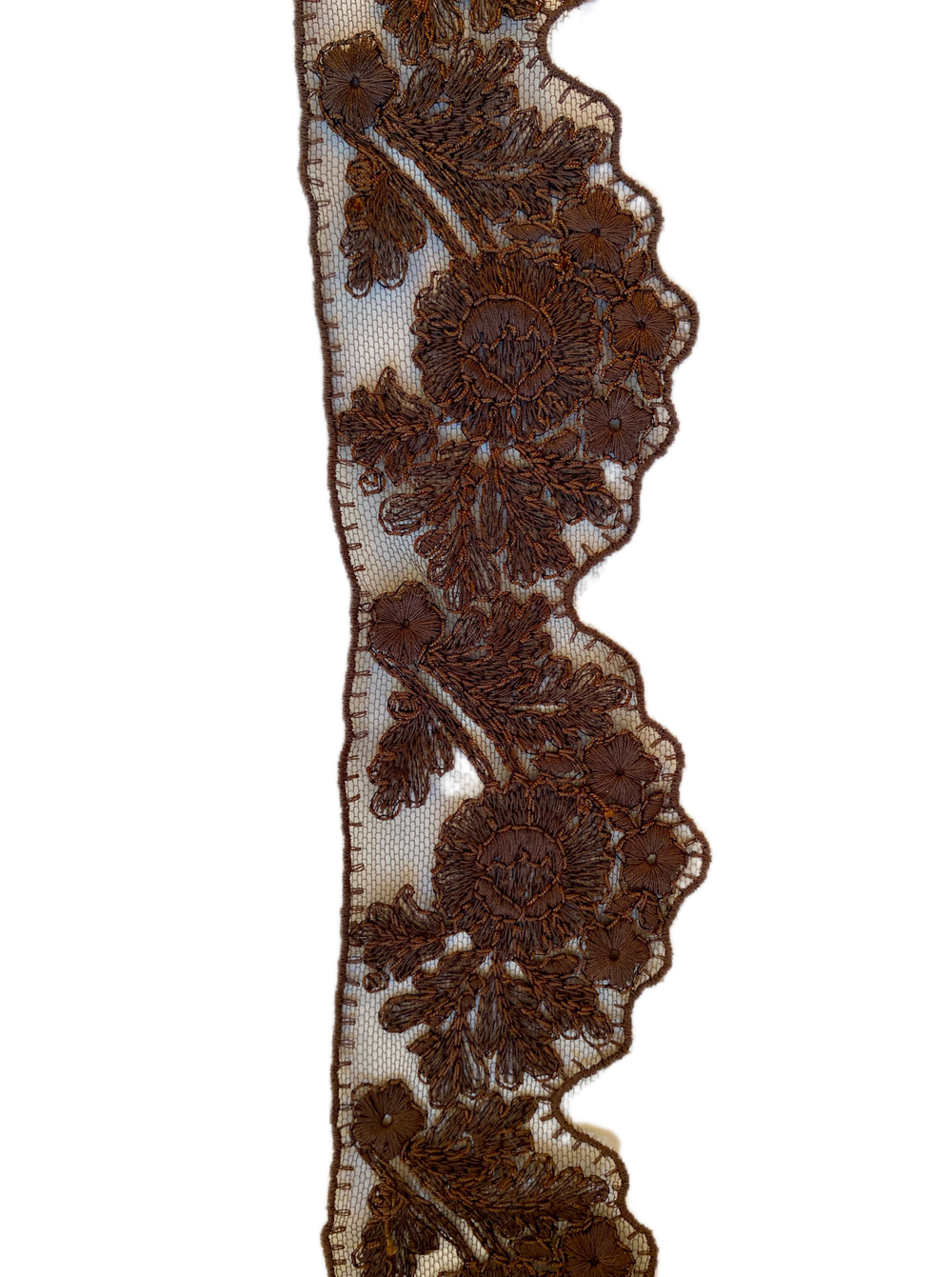 Кружево натуральное однотонное с вышивкой на мягкой сетке ш - 3-5см Франция 1м