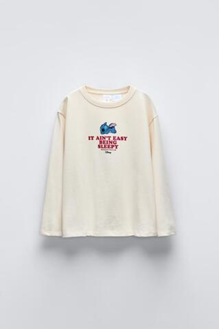 ZARA ФУТБОЛКА С ПРИНТАМИ STITCH © DISNEY, ЭКРЮ
