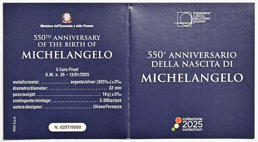 ИТАЛИЯ, 2025, 5 ЕВРО [СЕРЕБРО]