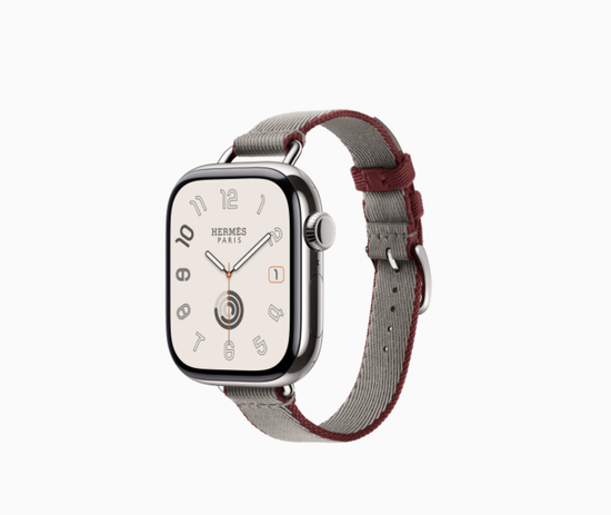 Apple Watch Hermès Series 11 42 mm Twill Jump Attelage Single Tour, Серо-бежевый с гранатовым краем