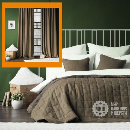 Набор покрывала и штор под лен ДЖЕРРИИ (арт. BL10-274-06) - (140х270)х2 см., покрывало 230х250 см. - капучино