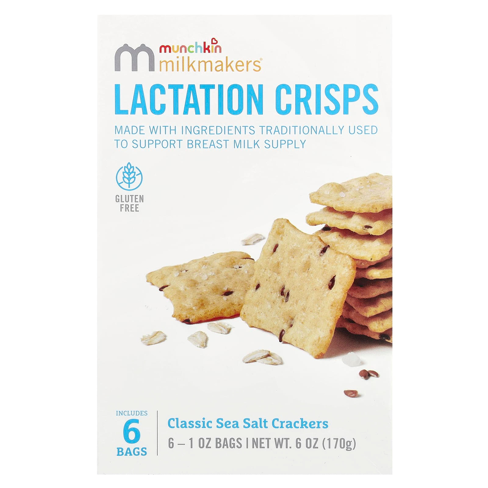 Munchkin, Milkmakers®, чипсы для кормления грудью, классические крекеры с морской солью, 6 пакетиков по 28 г (1 унция)