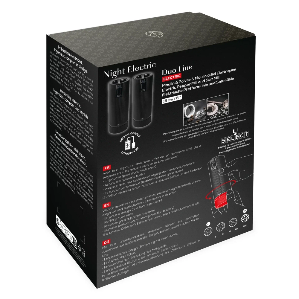 Peugeot Набор из 2 электрических мельниц Line Matt Black Limited Edition