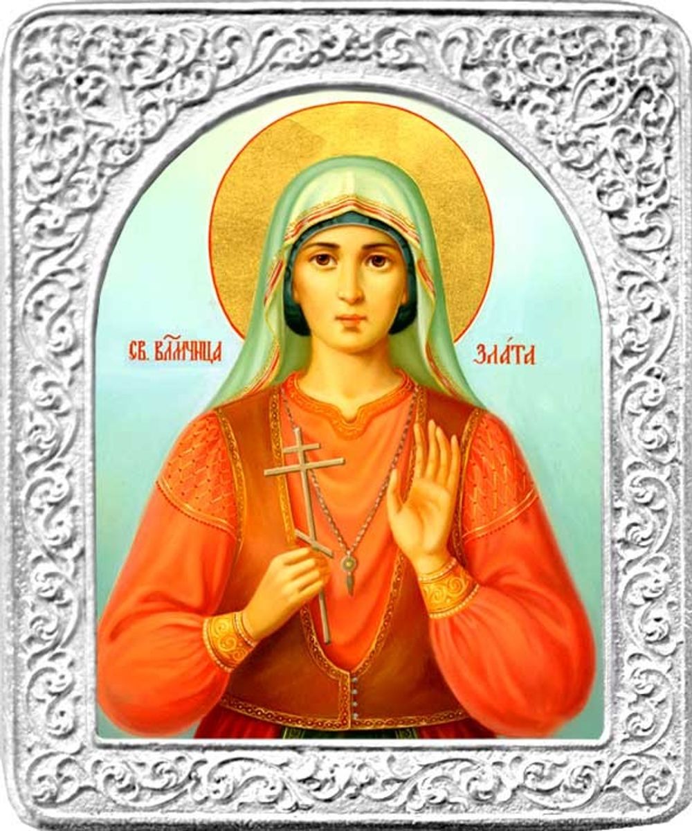 Святая Злата. Маленькая икона в серебряной раме.