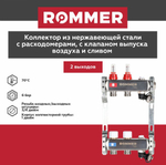 Коллекторная группа ROMMER 2 выхода нержавеющая сталь с расходомерами RMS-1201-000002