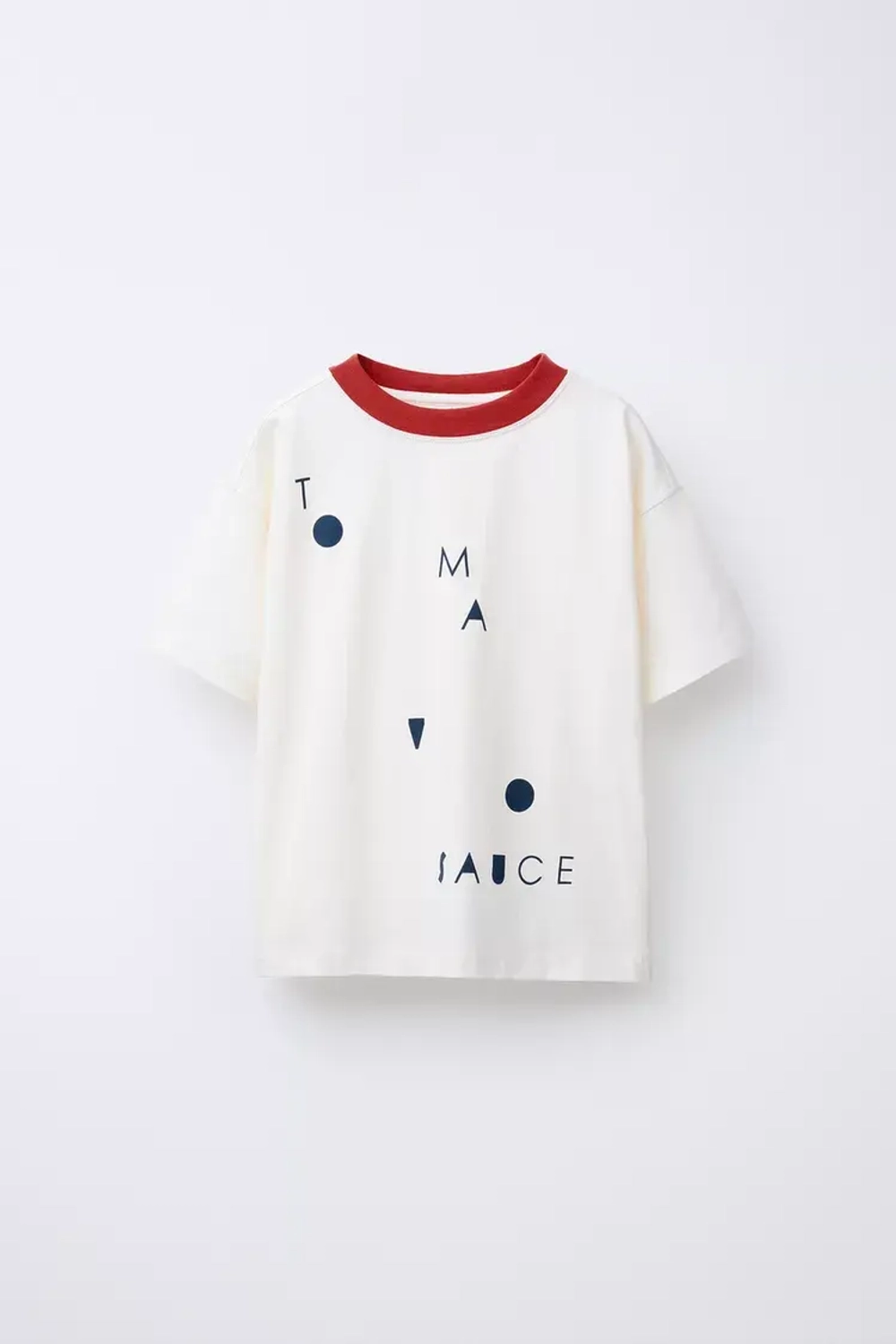 ZARA ФУТБОЛКА С КОНТРАСТНЫМ ВОРОТНИКОМ, ЭКРЮ