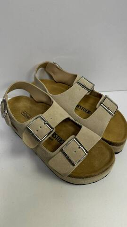 Сандали Birkenstock на утолщенной подошве светло бежевые