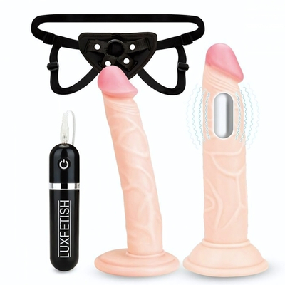 Регулируемые трусики с 2 насадками - 16 и 15 см. (Цвет: телесный с черным)