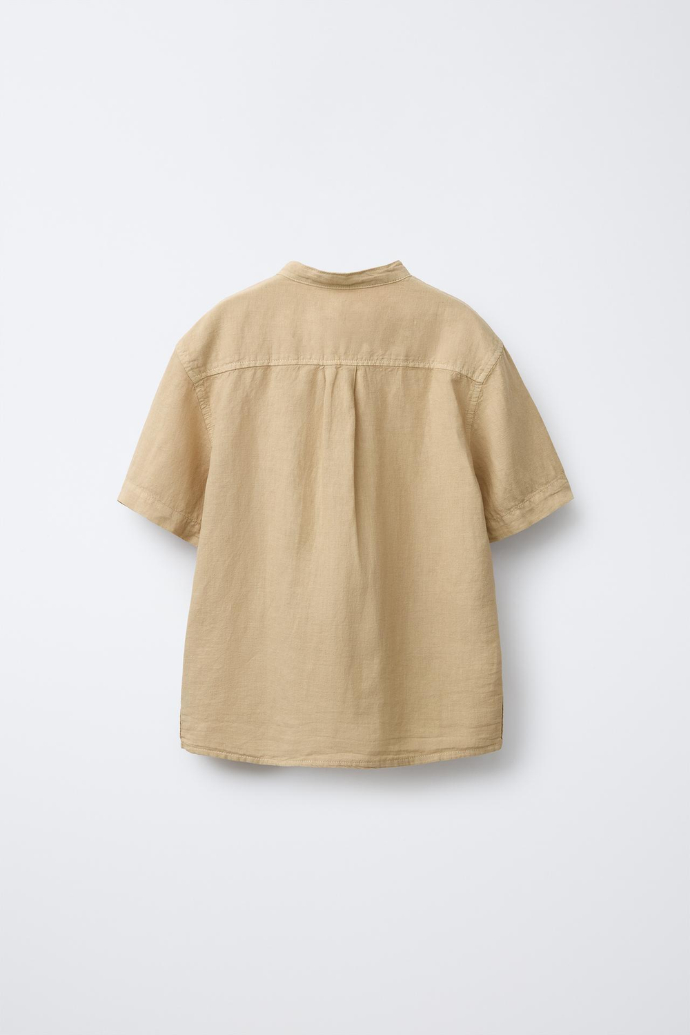 ZARA РУБАШКА С КОРОТКИМИ РУКАВАМИ И ВОРОТНИКОМ-СТОЙКОЙ, ПЕСОЧНЫЙ