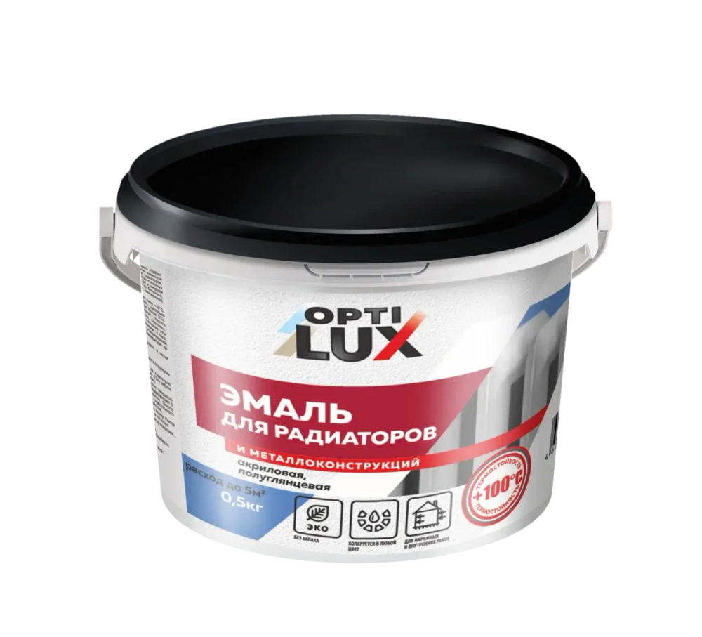 OPTILUX Эмаль акриловая для Радиаторов и металлоконструкций полуглянцевая 0,5кг (ИжСинтез)