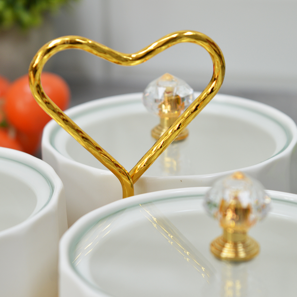 Набор фарфоровых блюд с крышками 3шт на подставке, 7350