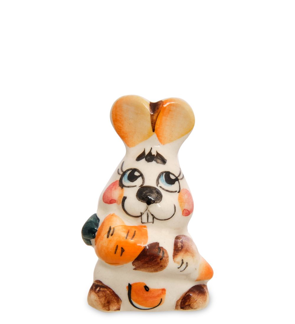 ГЛ- 848 Фигурка «Зайчонок с морковкой» цв. (Гжельский фарфор)