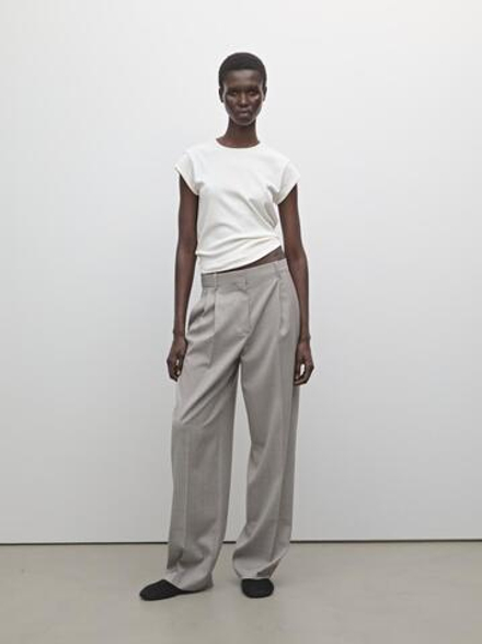 Massimo Dutti Брюки в тонкую полоску со складками, кротово-коричневый