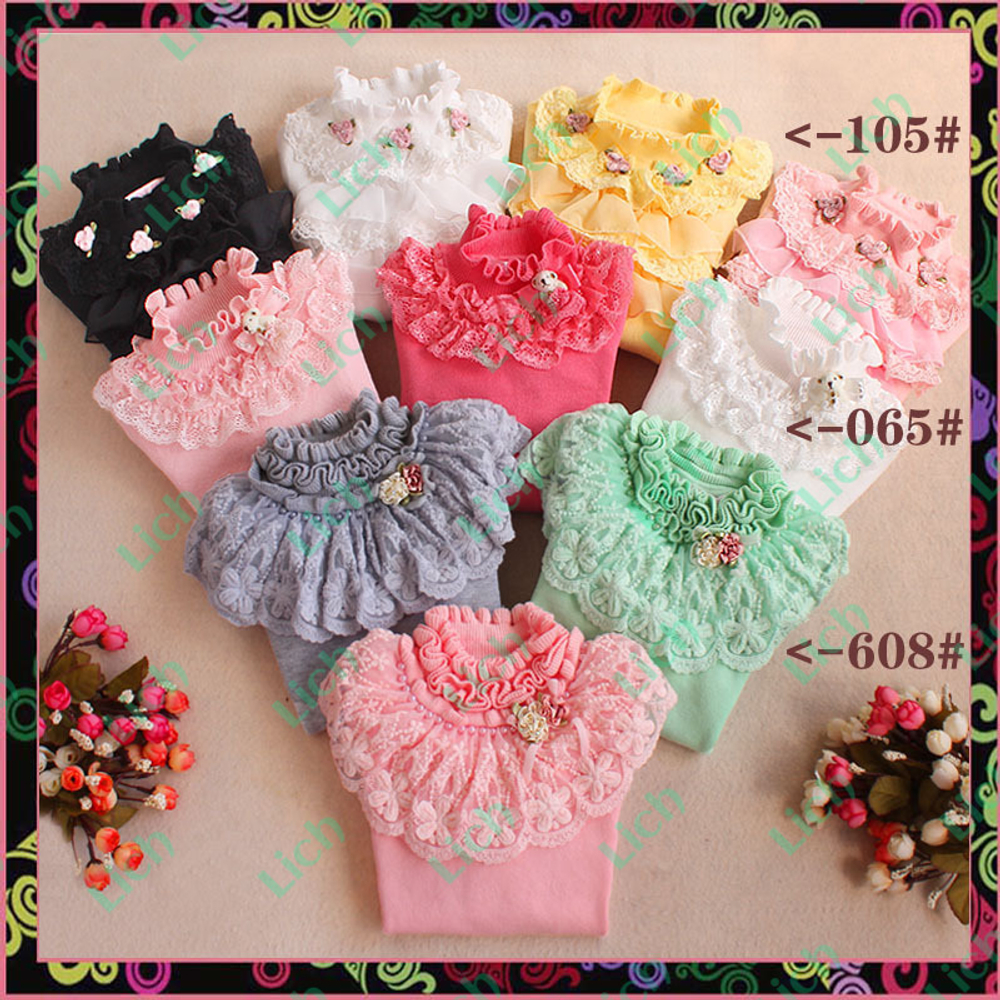 Джемпер детский с высоким горлом, рюшами и кружевом с цветами