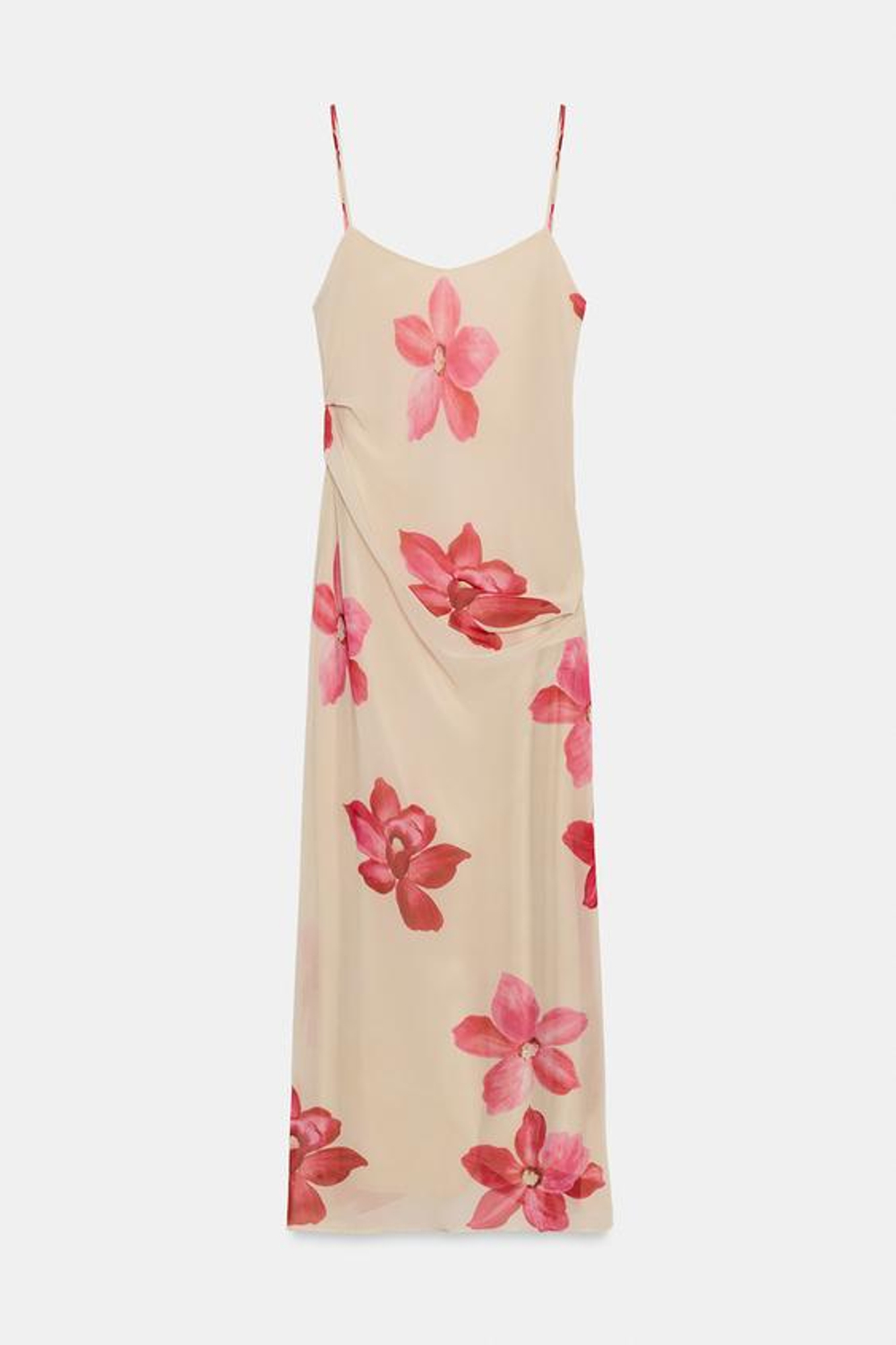 ZARA ПЛАТЬЕ МИДИ С ЦВЕТОЧНЫМ ПРИНТОМ СО СБОРКАМИ, РАЗНОЦВЕТНЫЙ