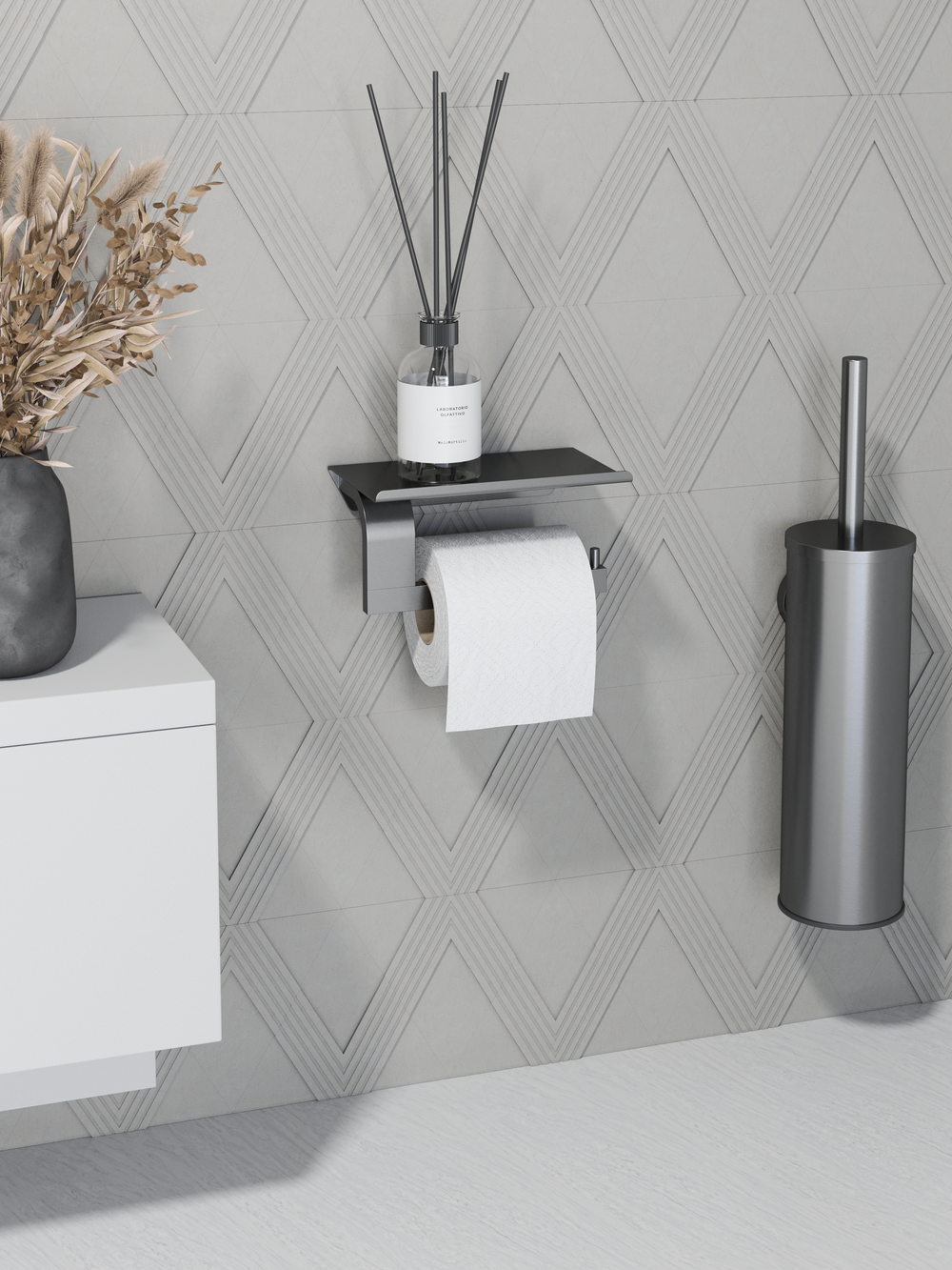 Держатель для туалетной бумаги STWORKI Вестфолл S08345GB настенный, вороненая сталь, с полкой