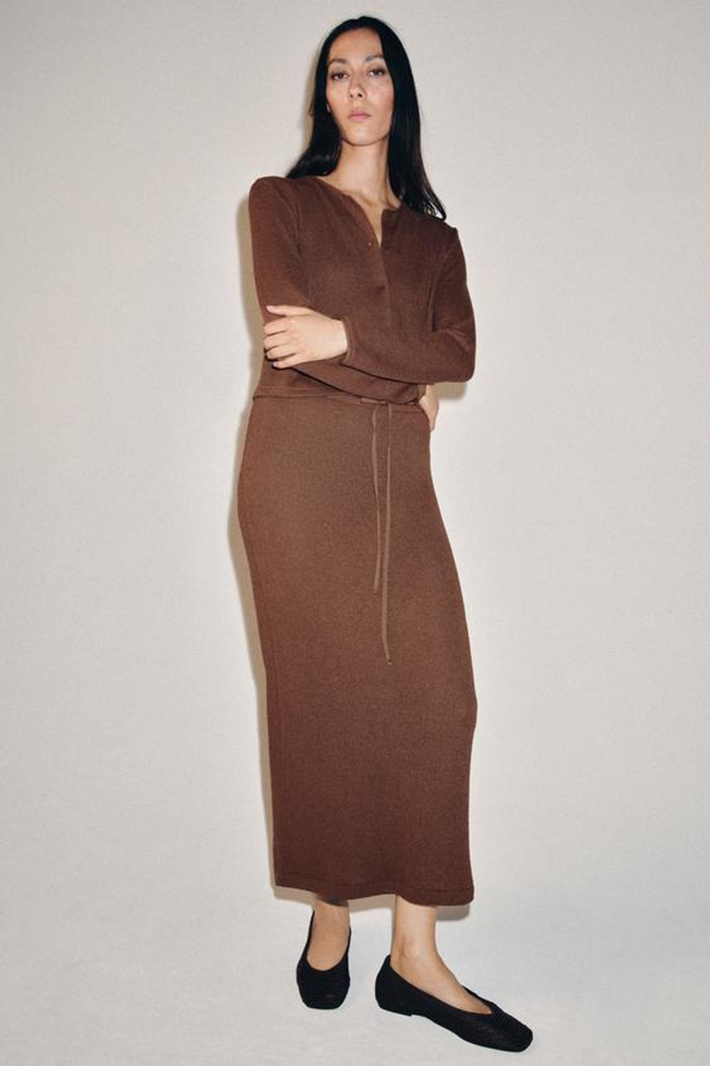 ZARA ДЛИННАЯ ЮБКА ПРЯМОГО КРОЯ, КОРИЧНЕВЫЙ