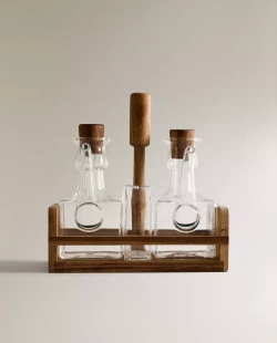 ZARA HOME НАБОР ГРАФИНОВ ИЗ БОРОСИЛИКАТНОГО СТЕКЛА И ДЕРЕВА, ПРОЗРАЧНЫЙ