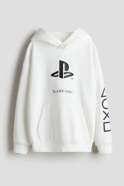 H&M Толстовка с капюшоном и принтом, белый