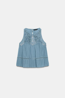 ZARA КОМБИНИРОВАННЫЙ ТОП С ОТКРЫТОЙ СПИНОЙ, СИНИЙ/БЕЛЫЙ