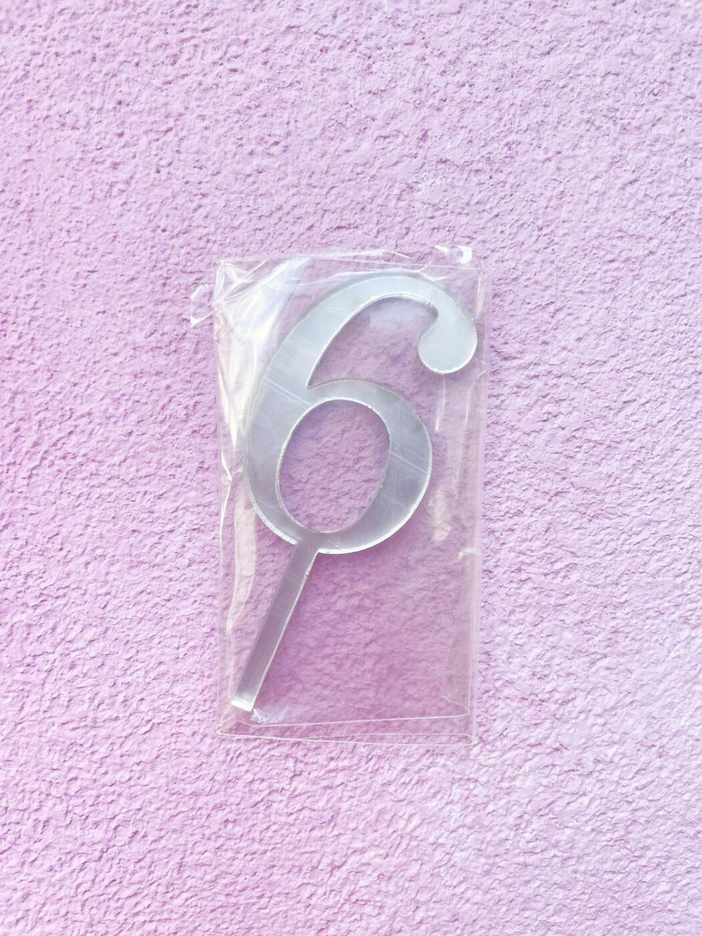 Топпер цифра «6» серебро, акрил, 8 см