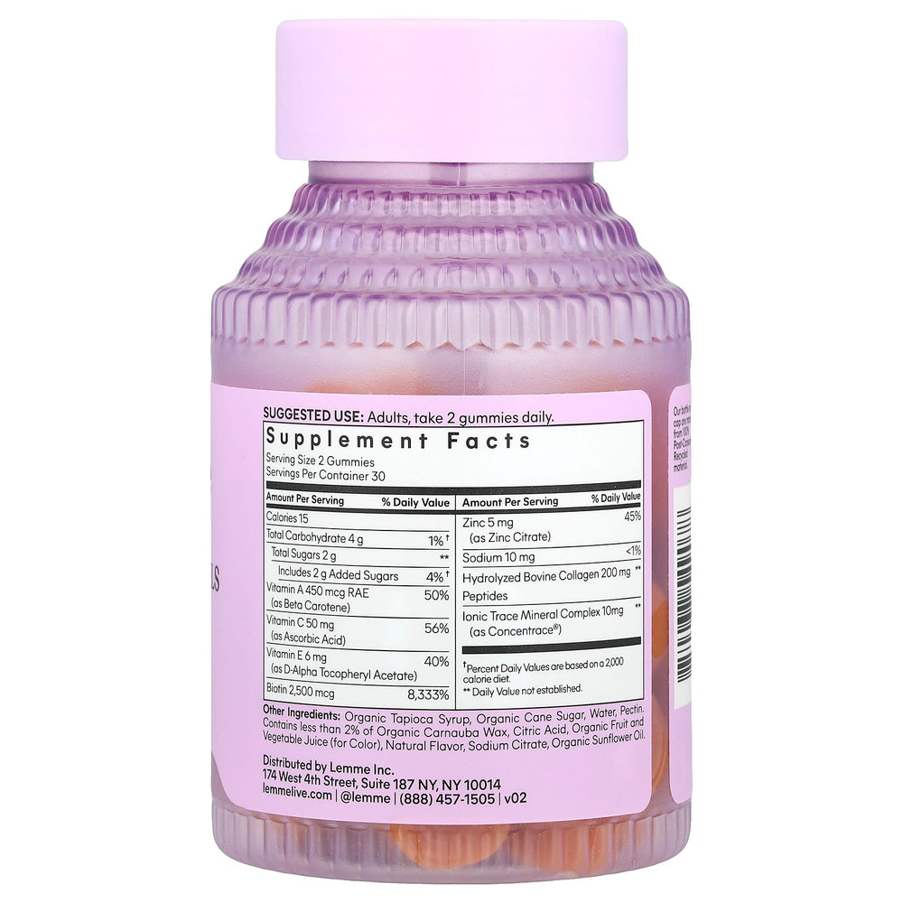 Lemme, жевательные таблетки для сияния волос, кожи и ногтей, персик, 60 жевательных таблеток