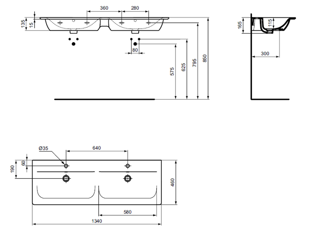 Двойной умывальник 134 см CONNECT AIR Vanity