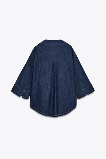 ZARA РУБАШКА С ПУГОВИЦАМИ ПОД ДЕНИМ, ТЕМНЫЙ ИНДИГО