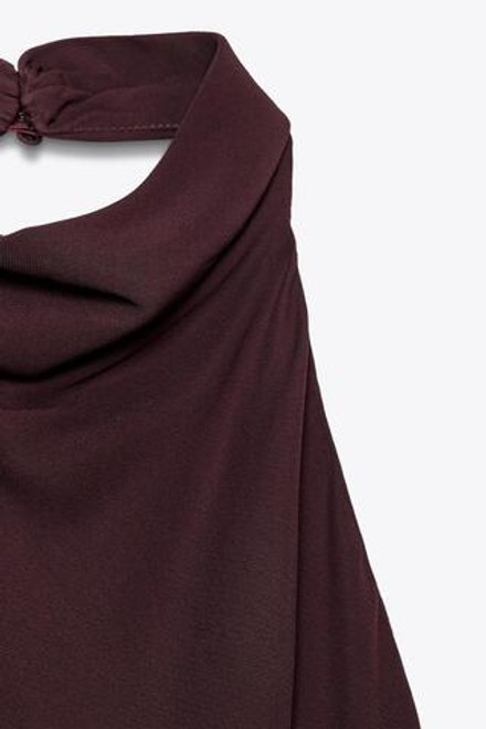ZARA ПЛАТЬЕ ИЗ КОЛЛЕКЦИИ ZW С ГОРЛОВИНОЙ ХАЛТЕР, ЦВЕТ БУРГУНДСКОГО ВИНА