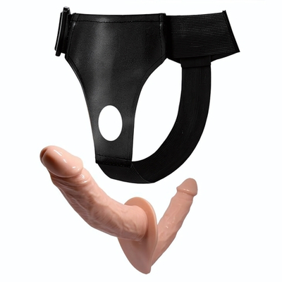 Женский страпон с вагинальной пробкой-фаллосом - 18 см. (Цвет: телесный с черным)