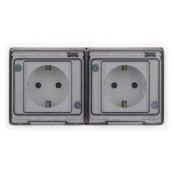 Розетка ЭРА Эксперт 11-2524-01 2х2P+E гориз. IP55, шторки, 16A-250В, СУ, белый | Эра Эксперт