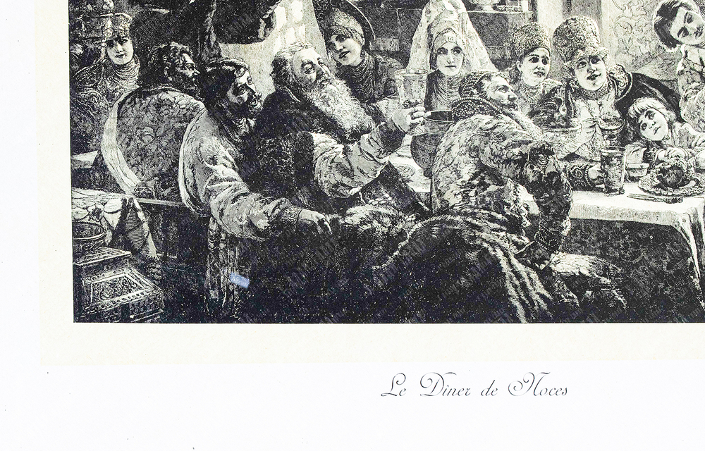 Домашний ужин (Le Dîner de Hoces). Россия. XIX век. Резцовая гравюра. 68 х 57.