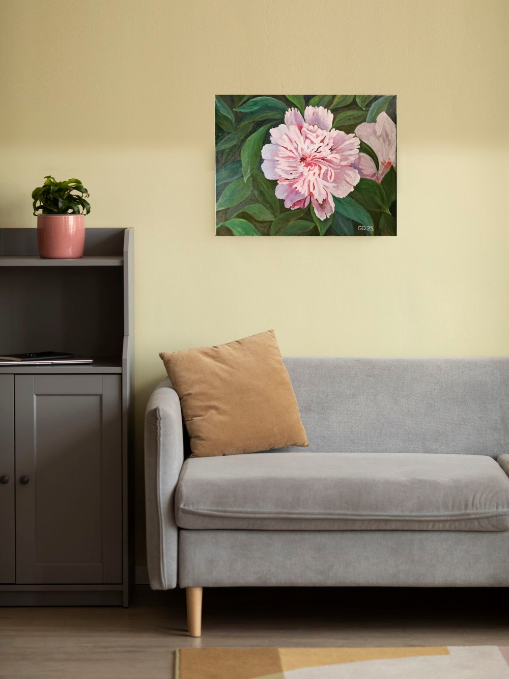 Картина авторская маслом на холсте 33х41 см на стену для интерьера "Розовый пион"