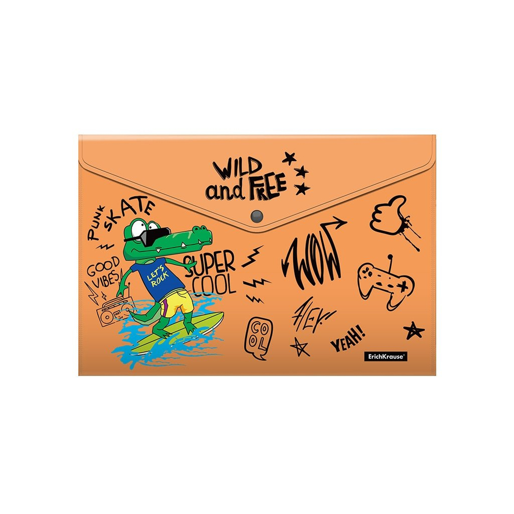 Папка-конверт на кнопке, Erich Krause, А4 232х333 мм, 160 мкм, пластик, "Funny Monsters", ассорти, в наборе 4 шт.