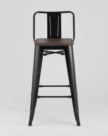 Стул полубарный TOLIX WOOD со спинкой черный глянцевый