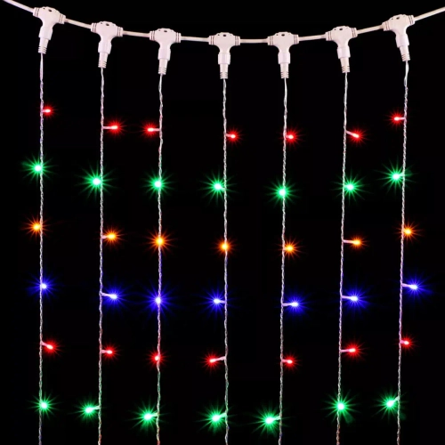 Светодиодный занавес 2*2 м., 400 разноцветных LED ламп, прозрачный провод ПВХ, LTC (PCL402-10-2M)