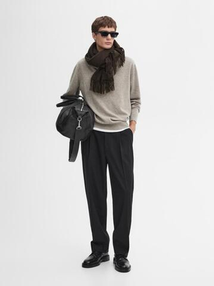 Massimo Dutti Свитер из 100% шерсти с воротником-поло, цвет морской волны