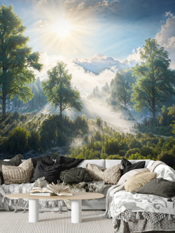 3D Фотообои утренний лес в тумане