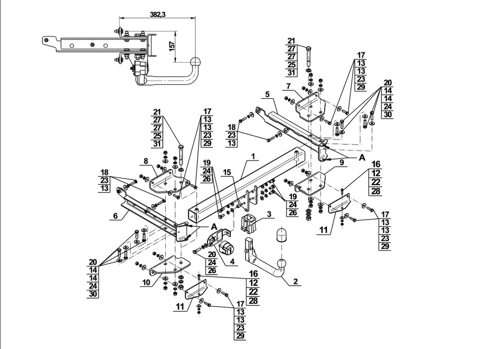 Фаркоп Steinhof M-129 для Mercedes GLE-Class w166 2015-2019, Mercedes M-Class w164 2006-2012, M-Class w166 2012-2015(паспорт и сертификат в комплекте)(без электрики)