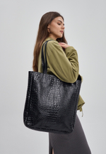 сумка шоппер черный рептилия