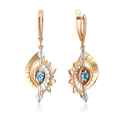 Серьги «Два солнца» с английским замком из комбинированного золота с топазом 02-4760-00-201-1140-76