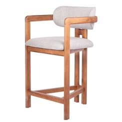 Полубарный стул Oberon 71 см, бежево-голубая рогожка, ножки орех