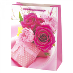 Пакет подарочный бумажный Alingar, (XL) 31х40х12 см, вертикальный, "Нежный букет", мат. ламинация, глиттер, ассорти