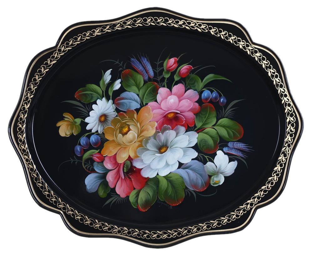 Жостовский поднос декоративный, размер 38х30 см (A15), металлический