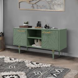 Тумба под ТВ Арт Колор leaves 117см Классик Голд Зеленый нефрит