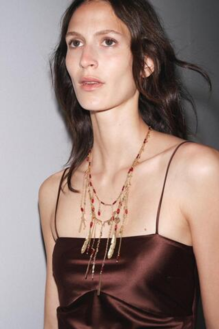 ZARA НАБОР ИЗ ДВУХ КАСКАДНЫХ ОЖЕРЕЛИЙ С ПЕРЬЯМИ, ЗОЛОТИСТЫЙ