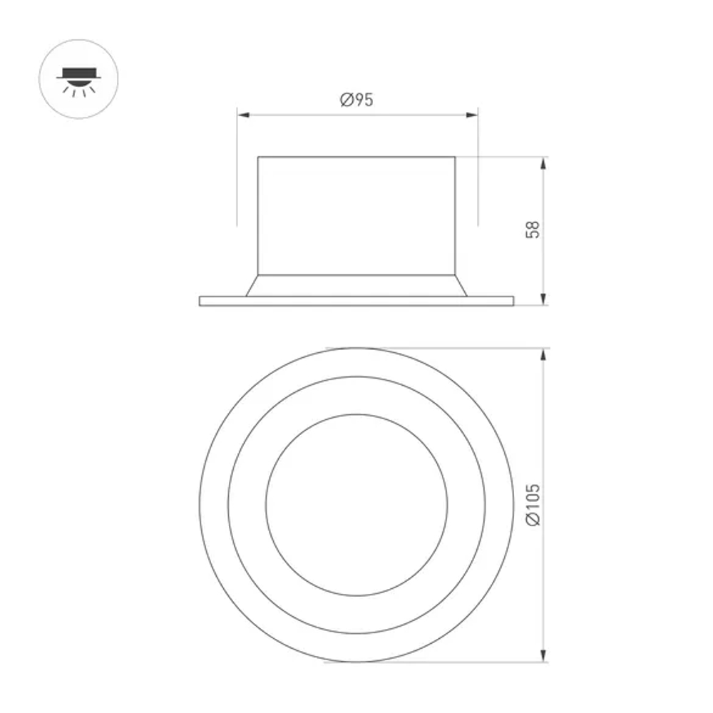 Светильник MS-DROP-BUILT-R105-14W Warm3000 (BK, 85 deg, 230V) (Arlight, IP54 Металл, 5 лет) 041495