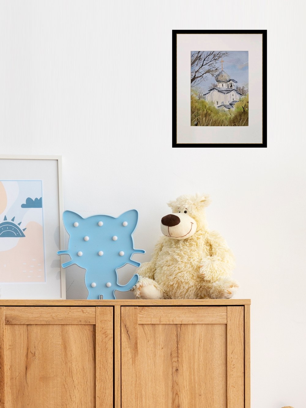 Картина авторская акварельная в паспарту 21х30 см на стену для интерьера "Церковь Петра и Павла с Буя. Псков"